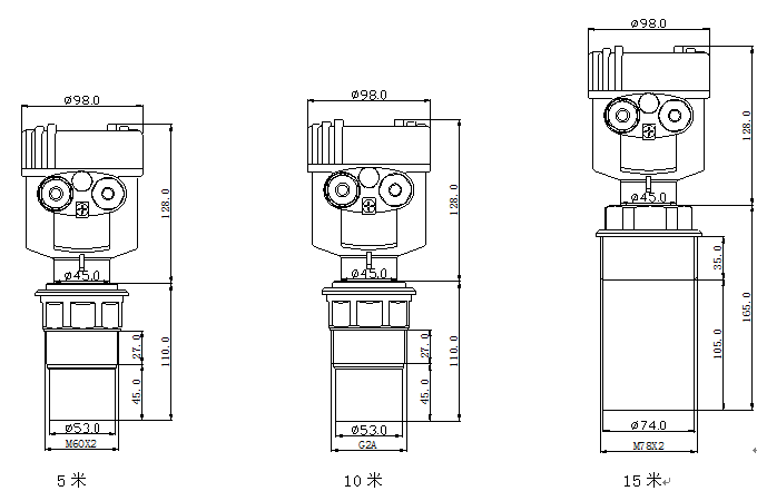 Uson-11标准型超声波液位计尺寸图