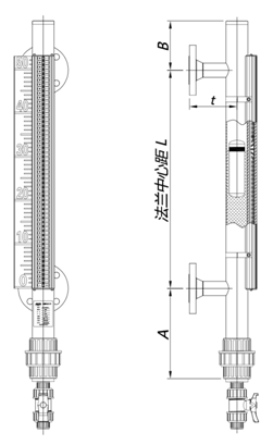 Flap-11C塑料型磁翻板液位计尺寸图