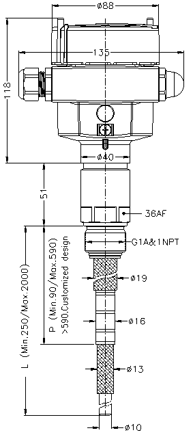 射频导纳料位开关的型号及尺寸（附图）