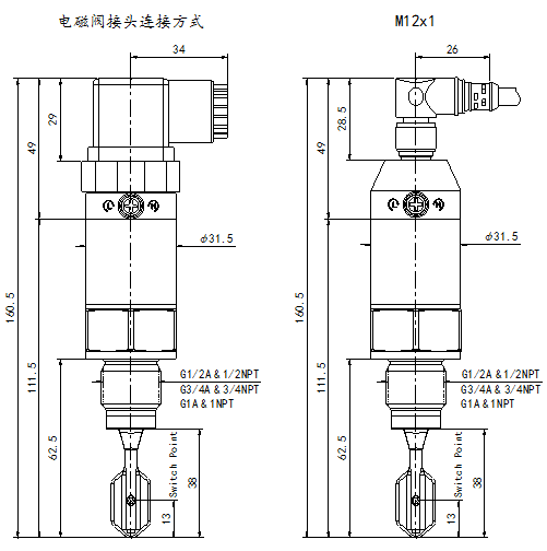 Ring-21紧凑型音叉液位开关尺寸图